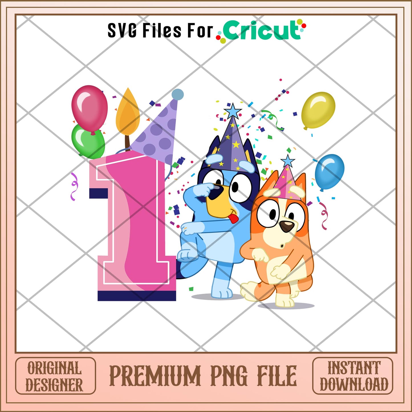 Bluey Happy 1st Birthday girl png, Bluey characters png, Digital Download