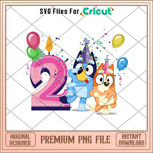 Bluey Happy 2nd Birthday girl png, Bluey characters png, Digital Download