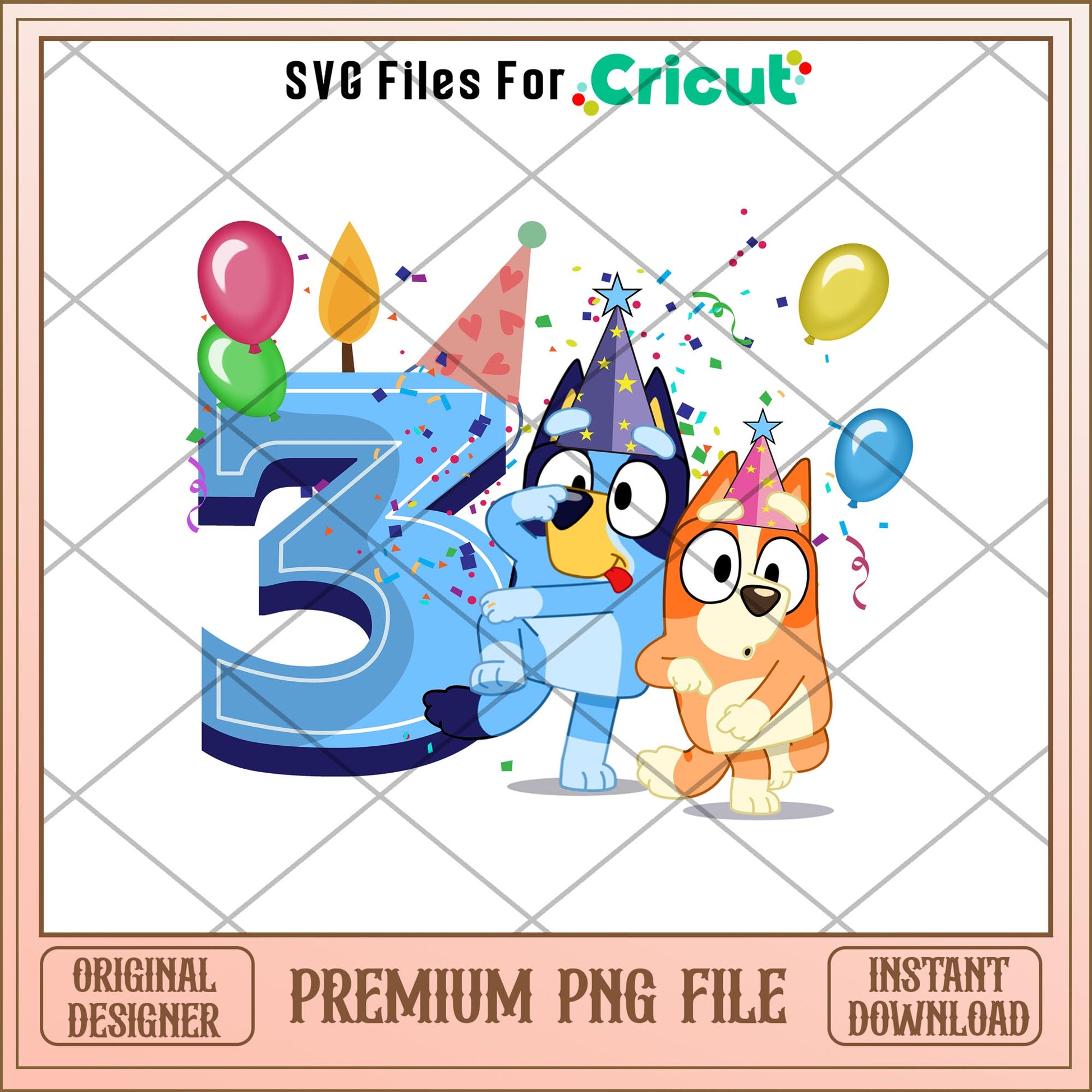 Bluey Happy 3rd Birthday boy png, Bluey characters png, Digital Download