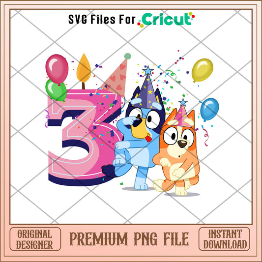 Bluey Happy 3rd  Birthday girl png, Bluey characters png, Digital Download