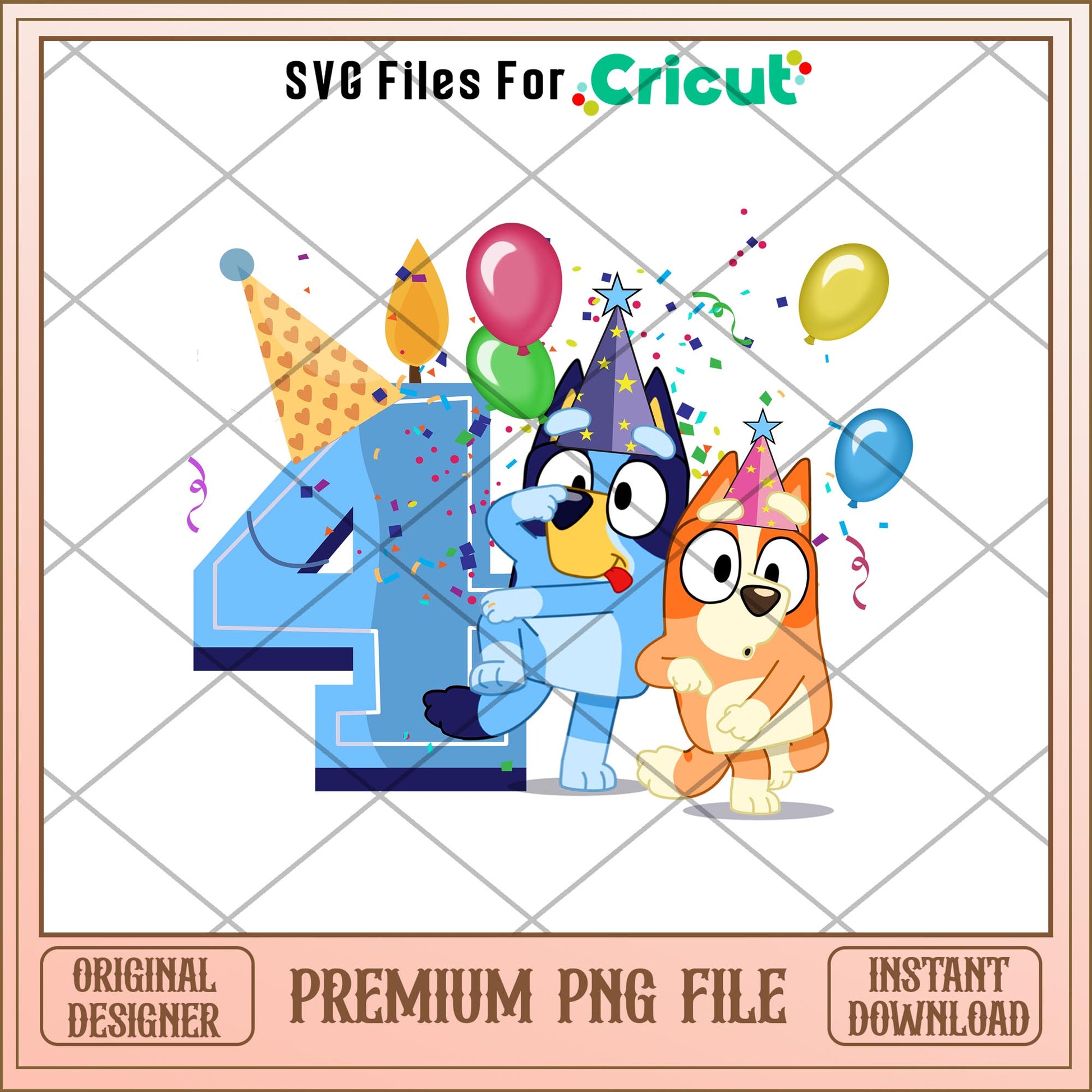 Bluey Happy 4th Birthday boy png, Bluey characters png, Digital Download