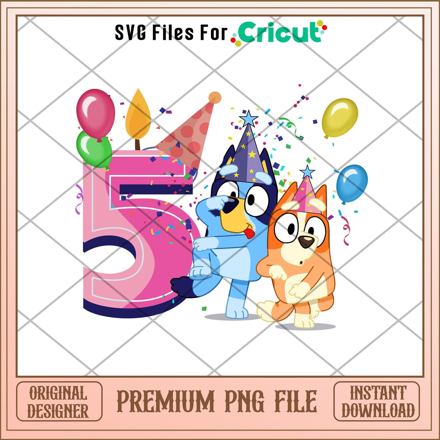 Bluey Happy 5th Birthday girl png, Bluey characters png, Digital Download