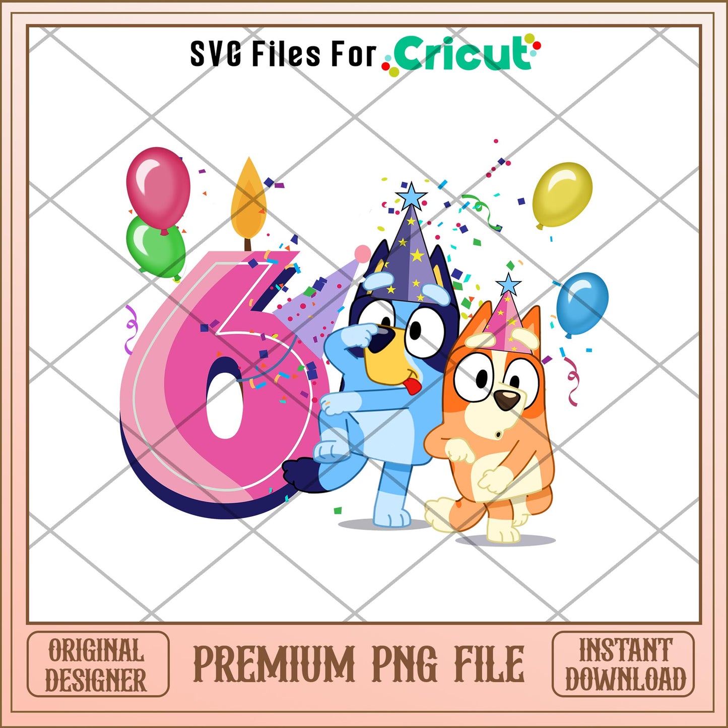 Bluey Happy 6th Birthday girl png, Bluey characters png, Digital Download