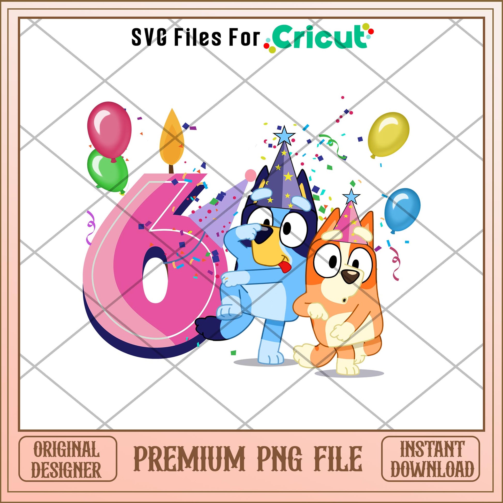 Bluey Happy 6th Birthday girl png, Bluey characters png, Digital Download