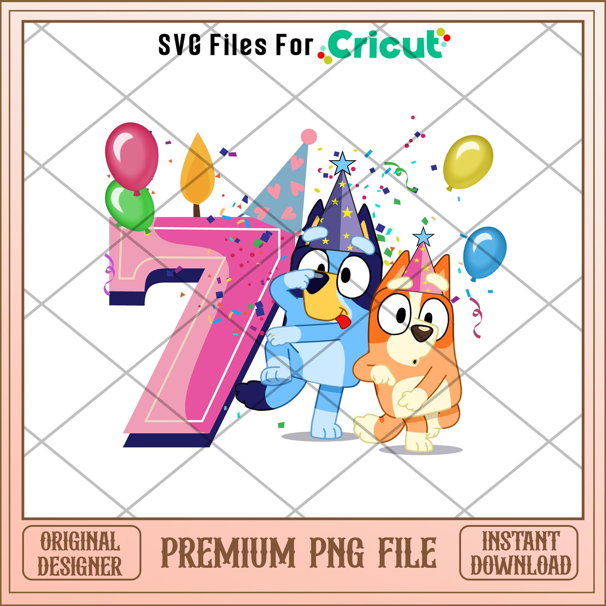 Bluey Happy 7th Birthday girl png, Bluey characters png, Digital Download