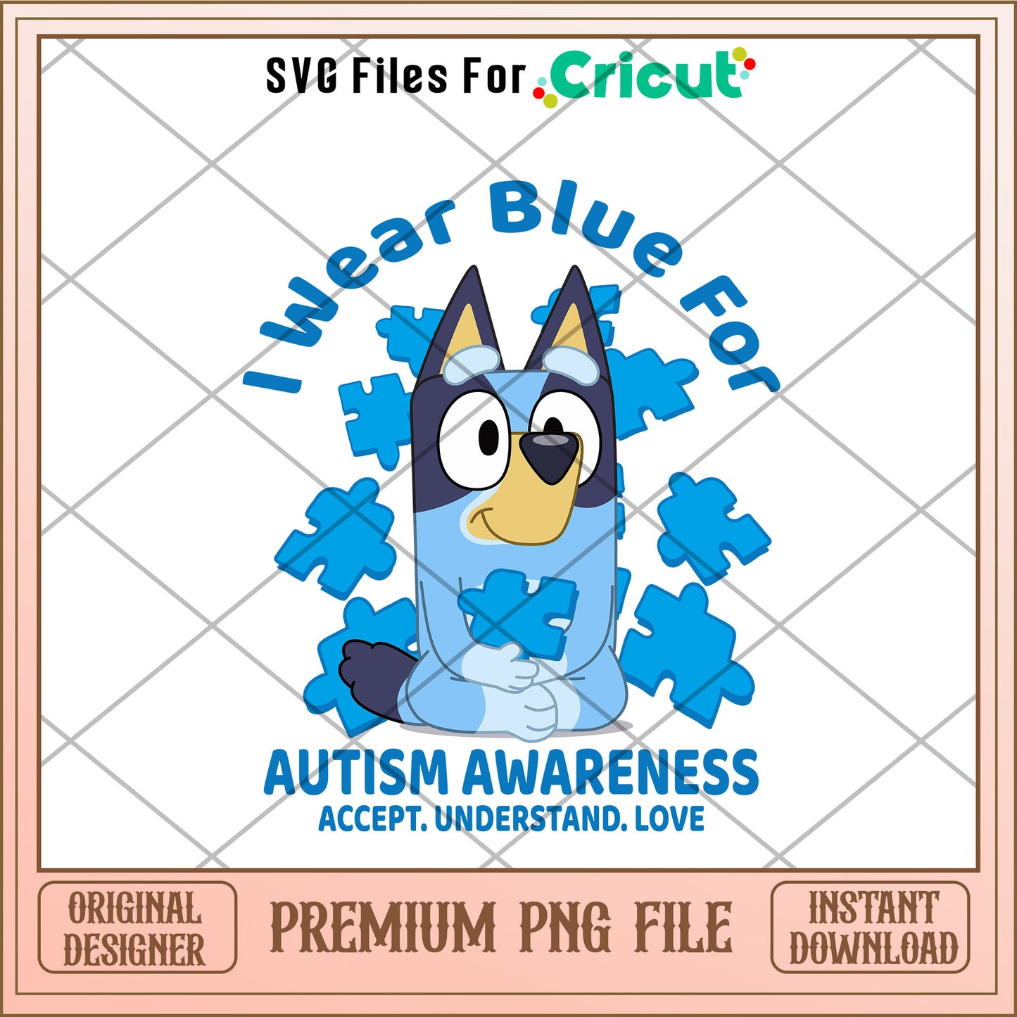 Bluey I wear blue for autism awareness cartoon png  