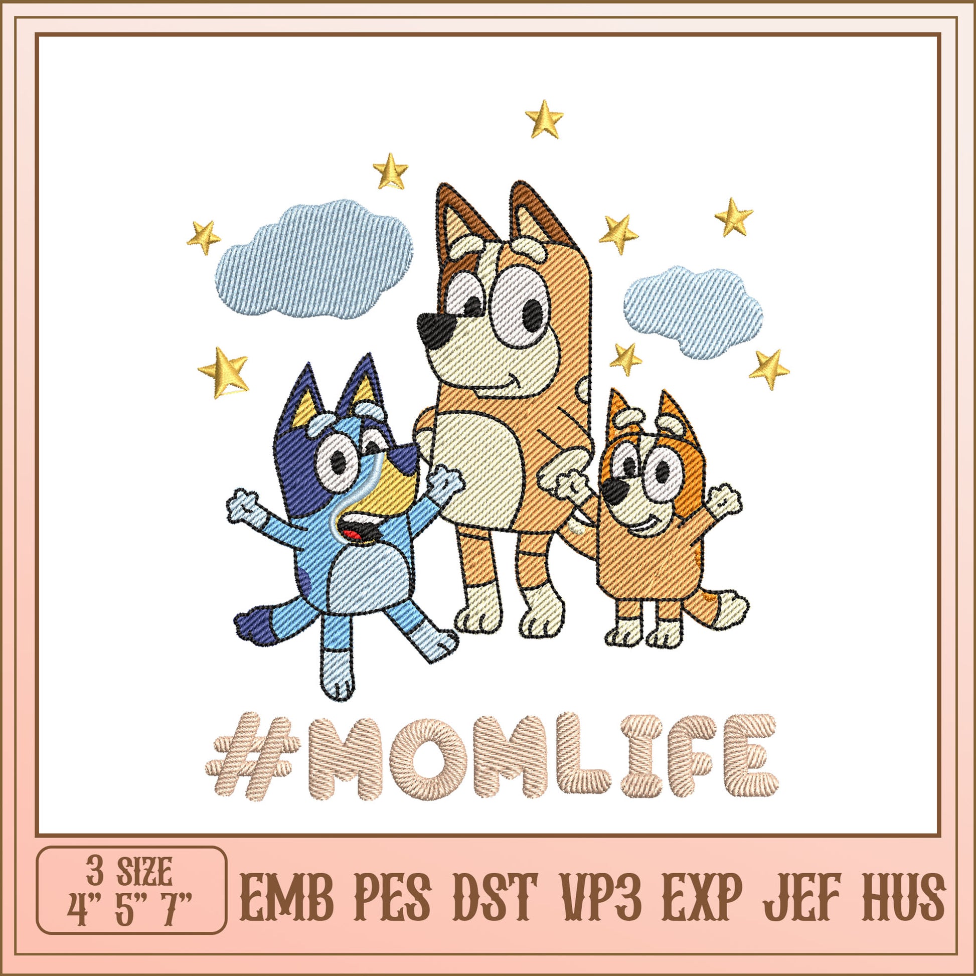 Bluey Mom Life Embroidery Design