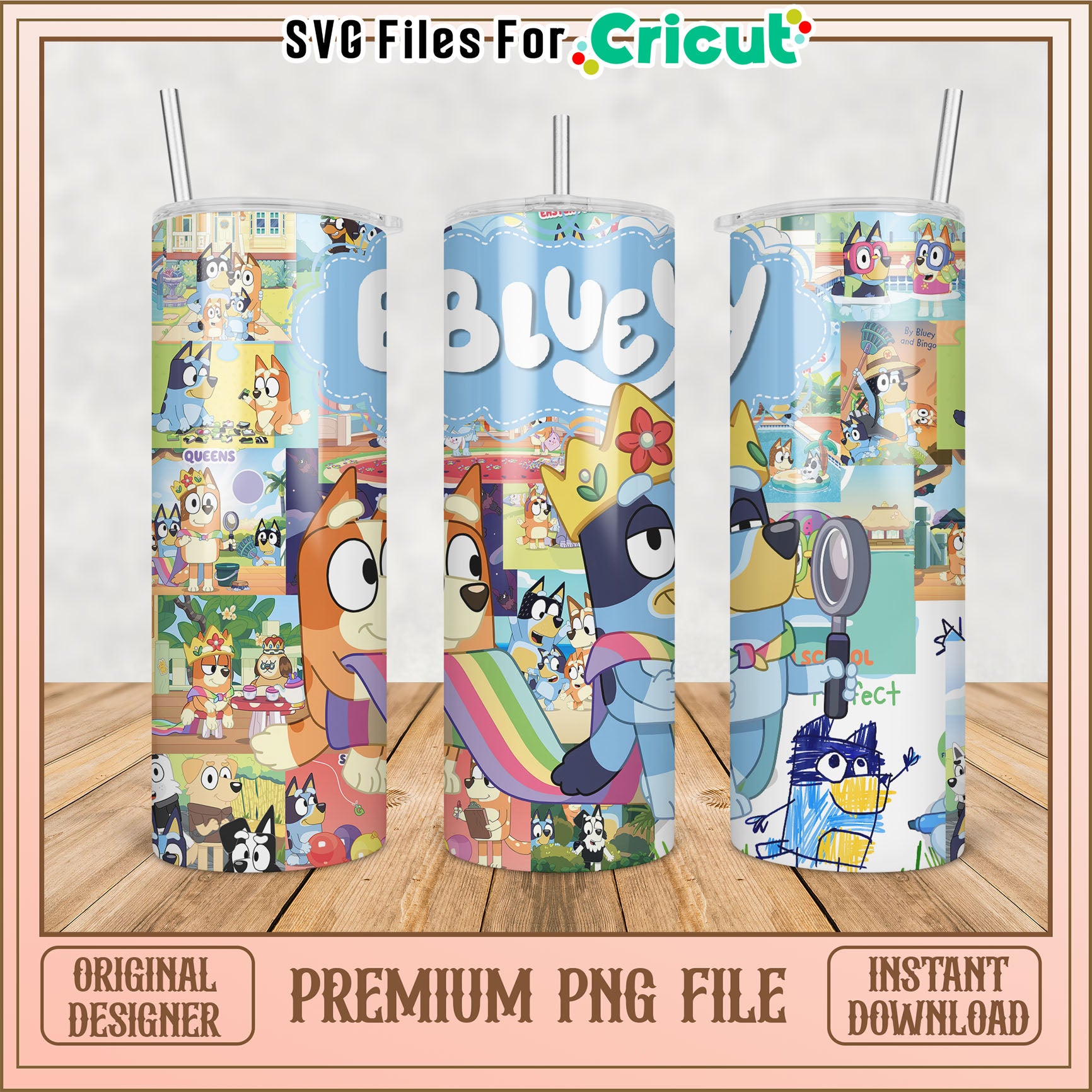 Bluey Themed Tumbler PNG File for Cricut Crafting Projects