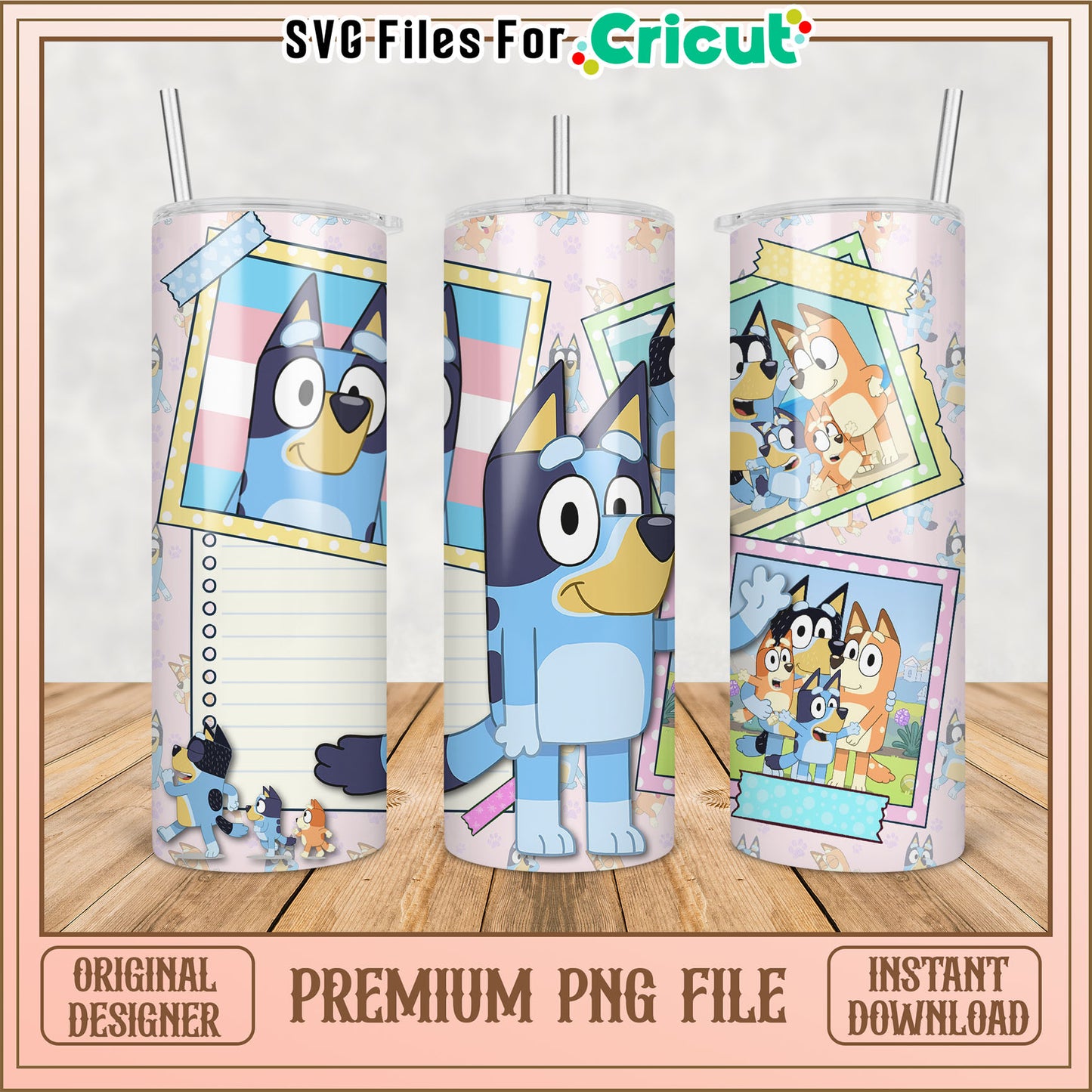 Bluey Tumbler Design PNG File for Instant Download and Crafting