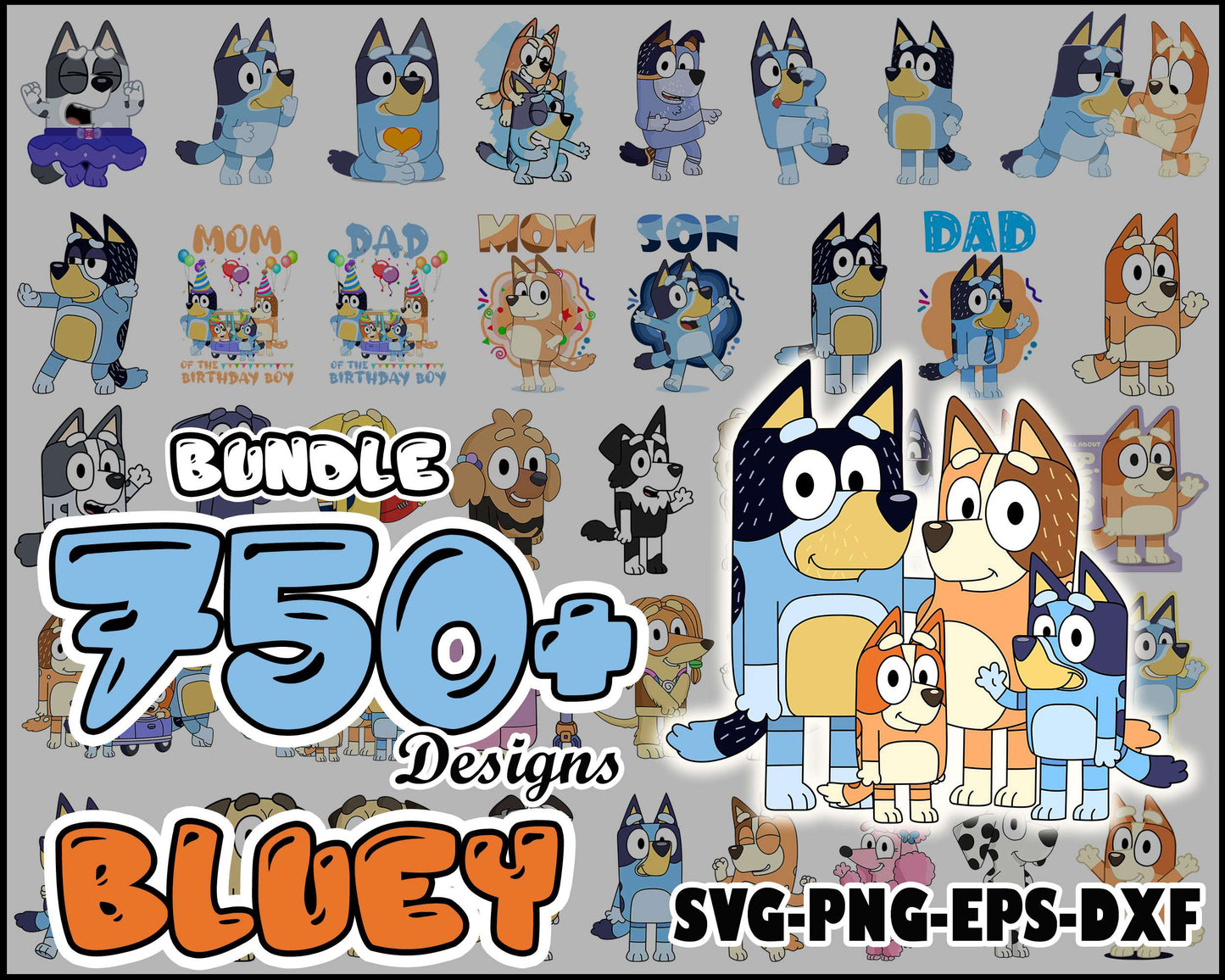 Bluey cartoon characters bundle svg, bluey family svg, bluey svg