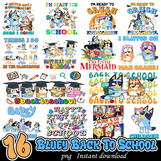 Bluey Back To School png, Bluey cartoon back to school png bundle