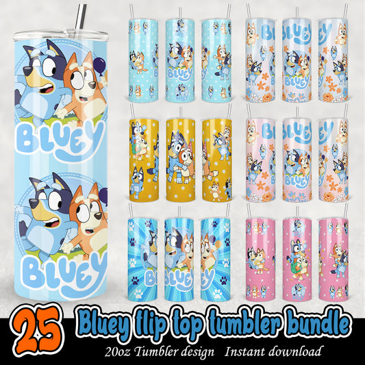 Bluey Flip Top Tumbler bundle, Bluey cartoon tumbler wrap