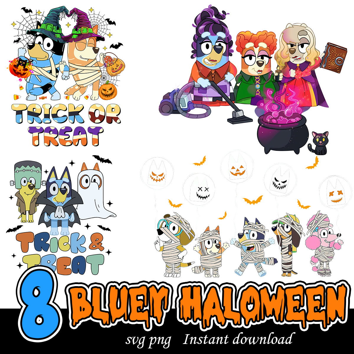 Bluey Halloween Bundle 4 Files Svg