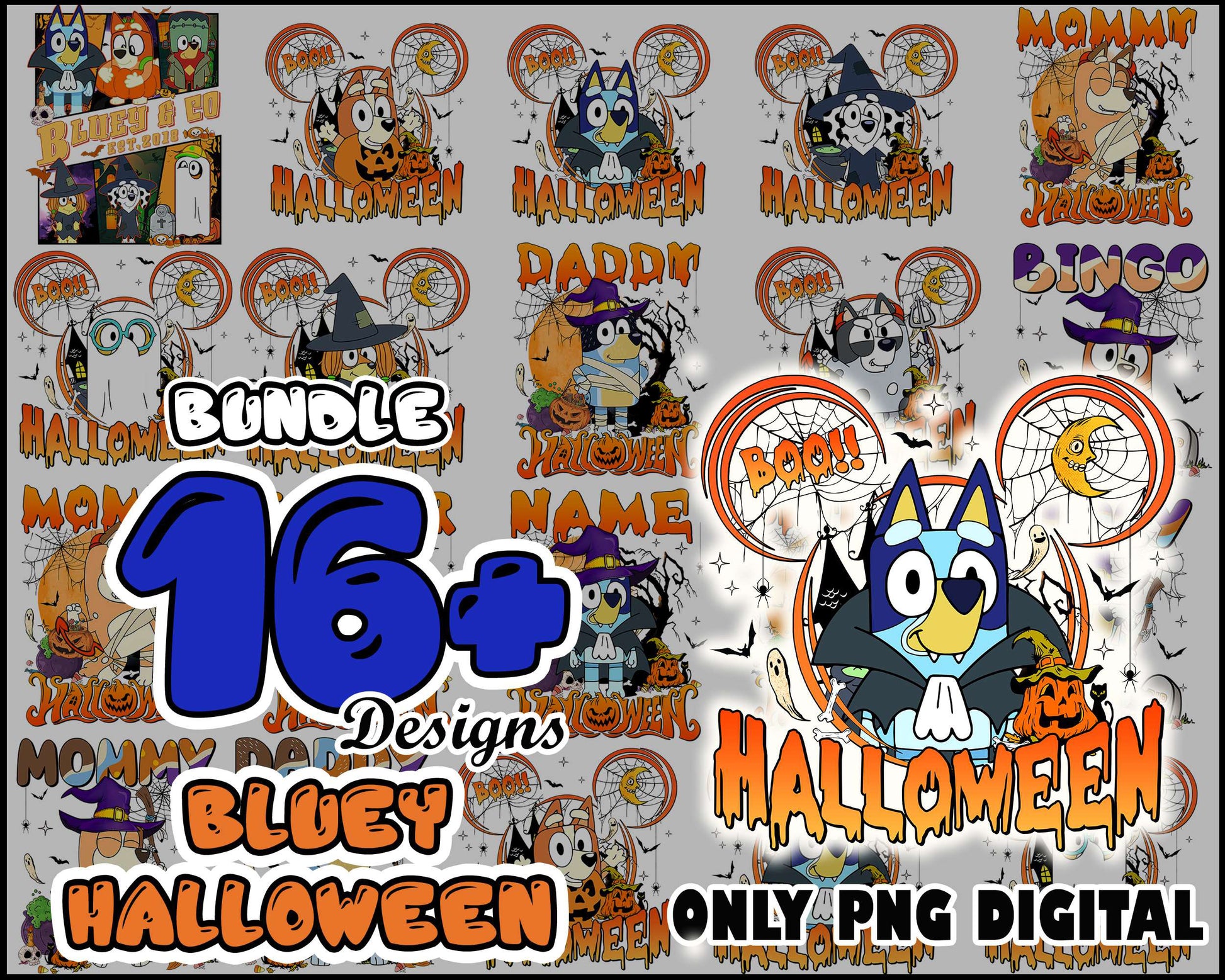 Bluey mickey ears halloween bundle png, bluey halloween​ png