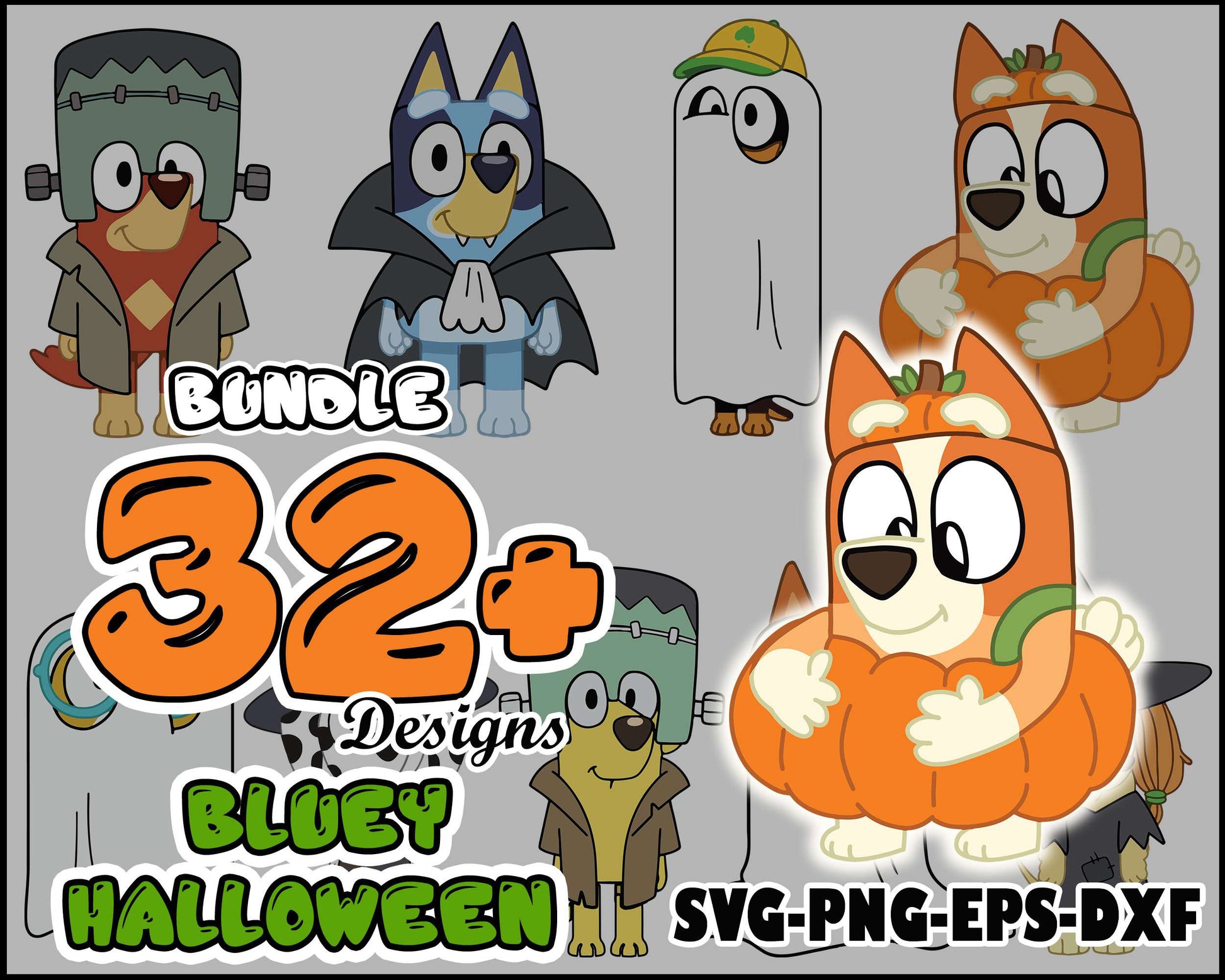 Bluey characters halloween bundle svg, bluey halloween svg