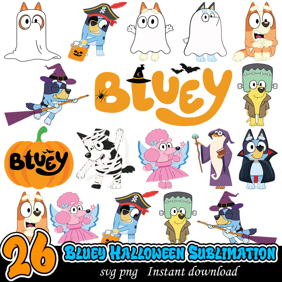 Bluey Halloween bundle Sublimation, Halloween Bluey bundle