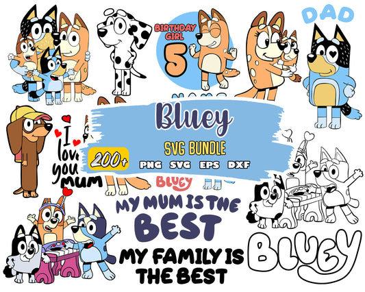 Bluey family cartoon bundle svg, bluey characters bingo​ svg