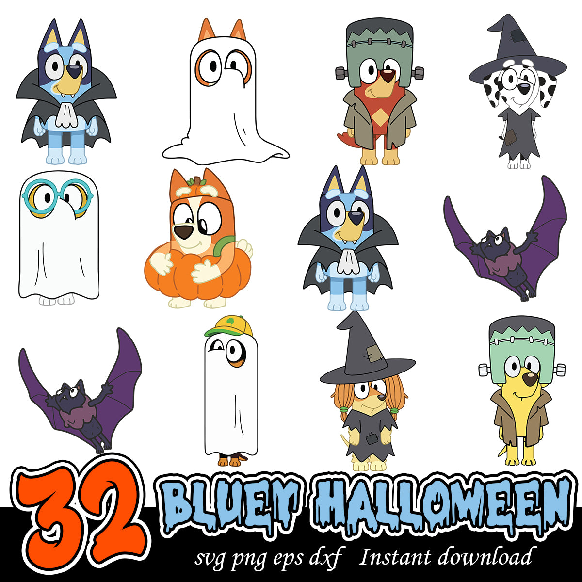 Bluey halloween svg bundle, Bluey and friends halloween png bundle