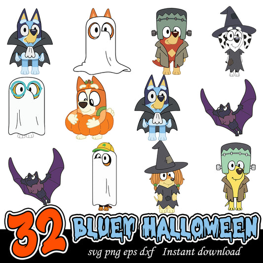 Bluey halloween svg bundle, Bluey and friends halloween png bundle