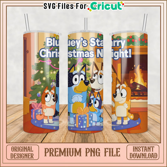 Bluey's Starry Christmas Night Tumbler PNG Instant Download Design