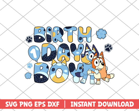 Bluey and Bingo birthday boy cartoon svg