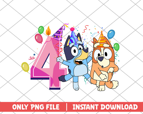 Bluey and Bingo birthday four cartoon png – svg files for cricut