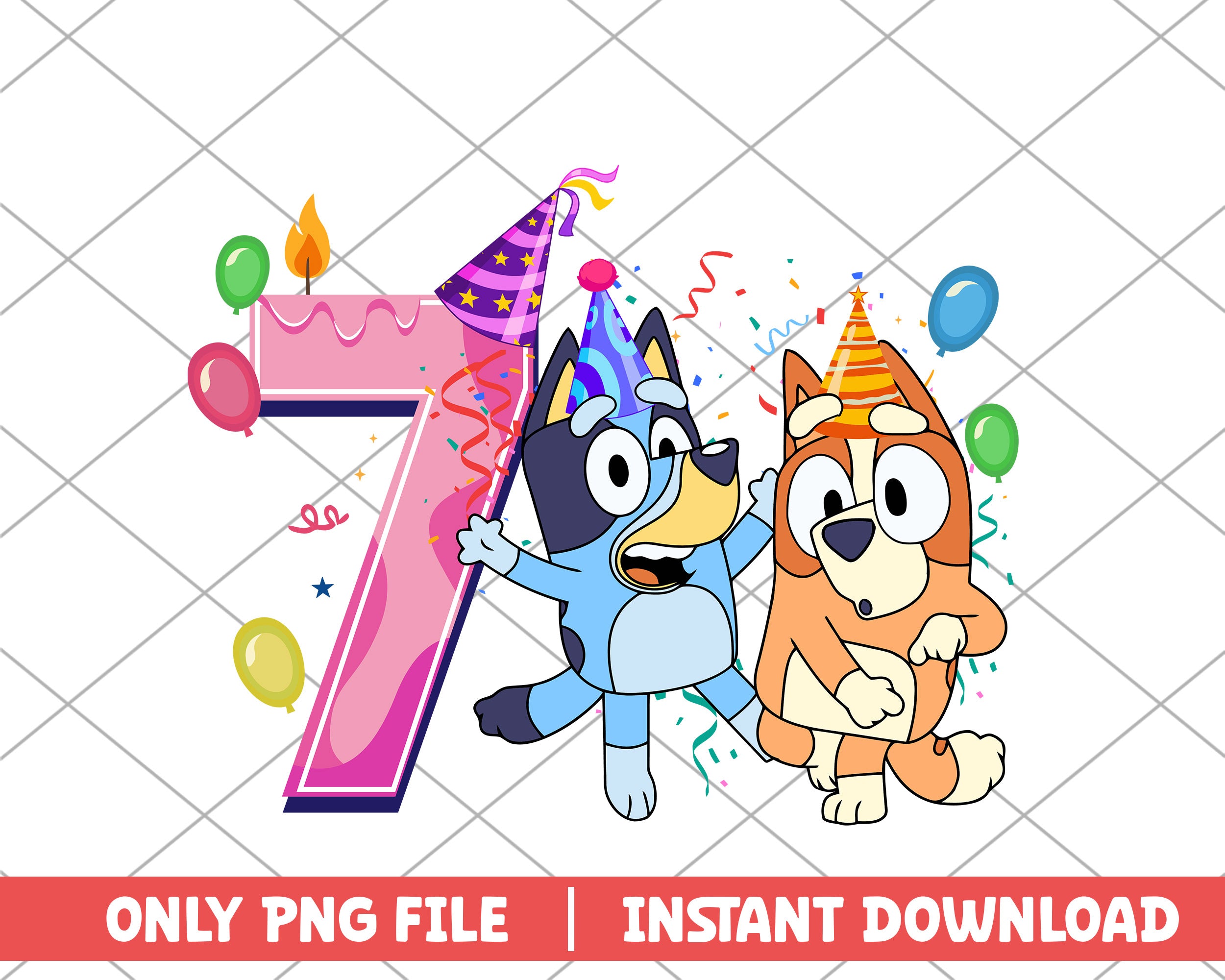 Bluey and Bingo birthday seven cartoon png – svg files for cricut