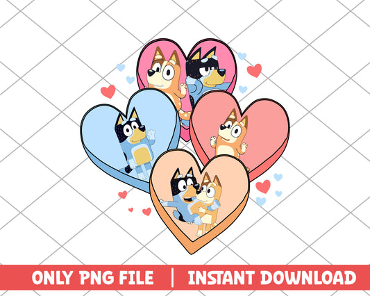 Bluey and Bingo heart shape cartoon png