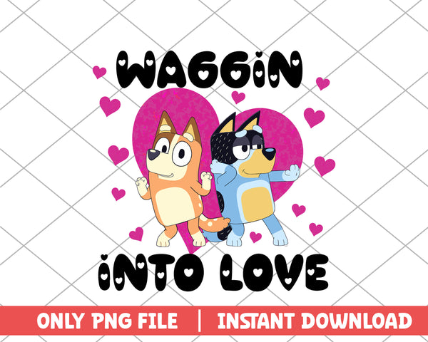 Bluey and Bingo waggin into love cartoon png