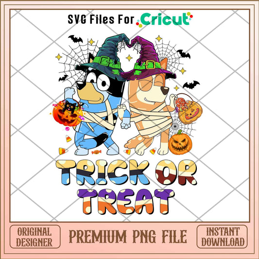 Bluey and bingo Trick Or Treat png, Bluey characters png, Digital Download