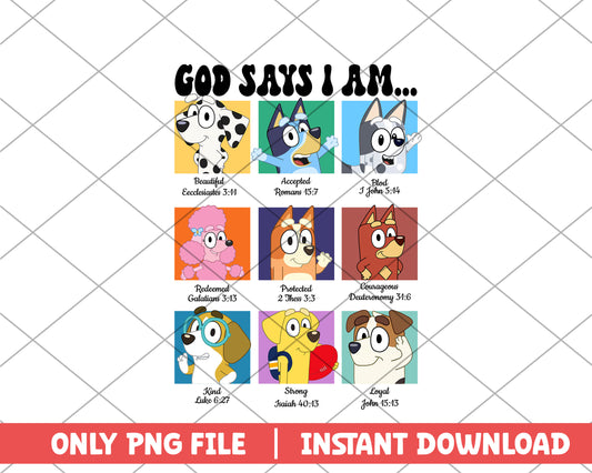 Bluey and friends god says i am  cartoon png