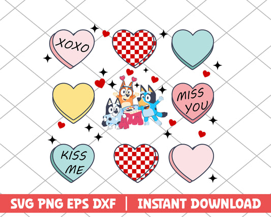 Bluey and friends kiss me cartoon svg