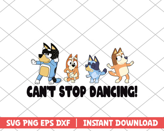 Bluey family can't stop dancing cartoon svg