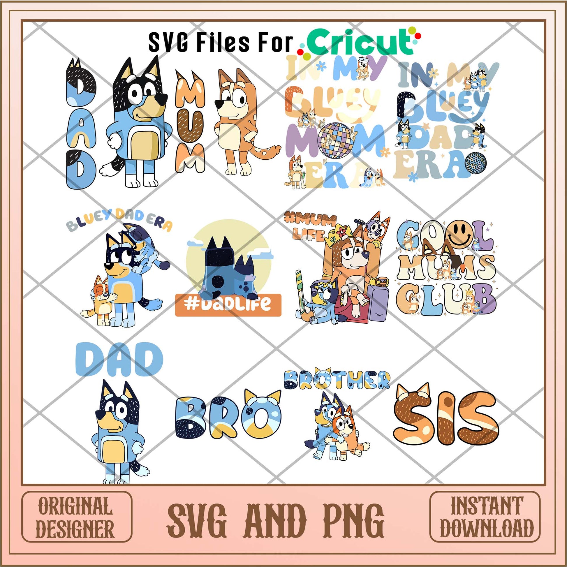 Bluey cartoon movie family members svg bundle