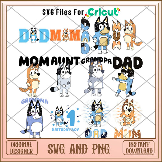 Bluey cartoon family members svg bundle