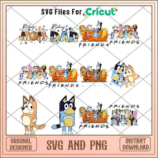 Bluey cartoon f.r.i.e.n.d.s png bundle