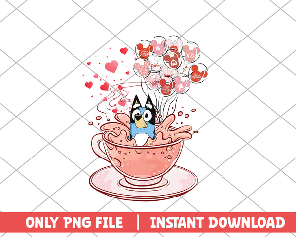 Bluey in the teacup love xoxo cartoon png