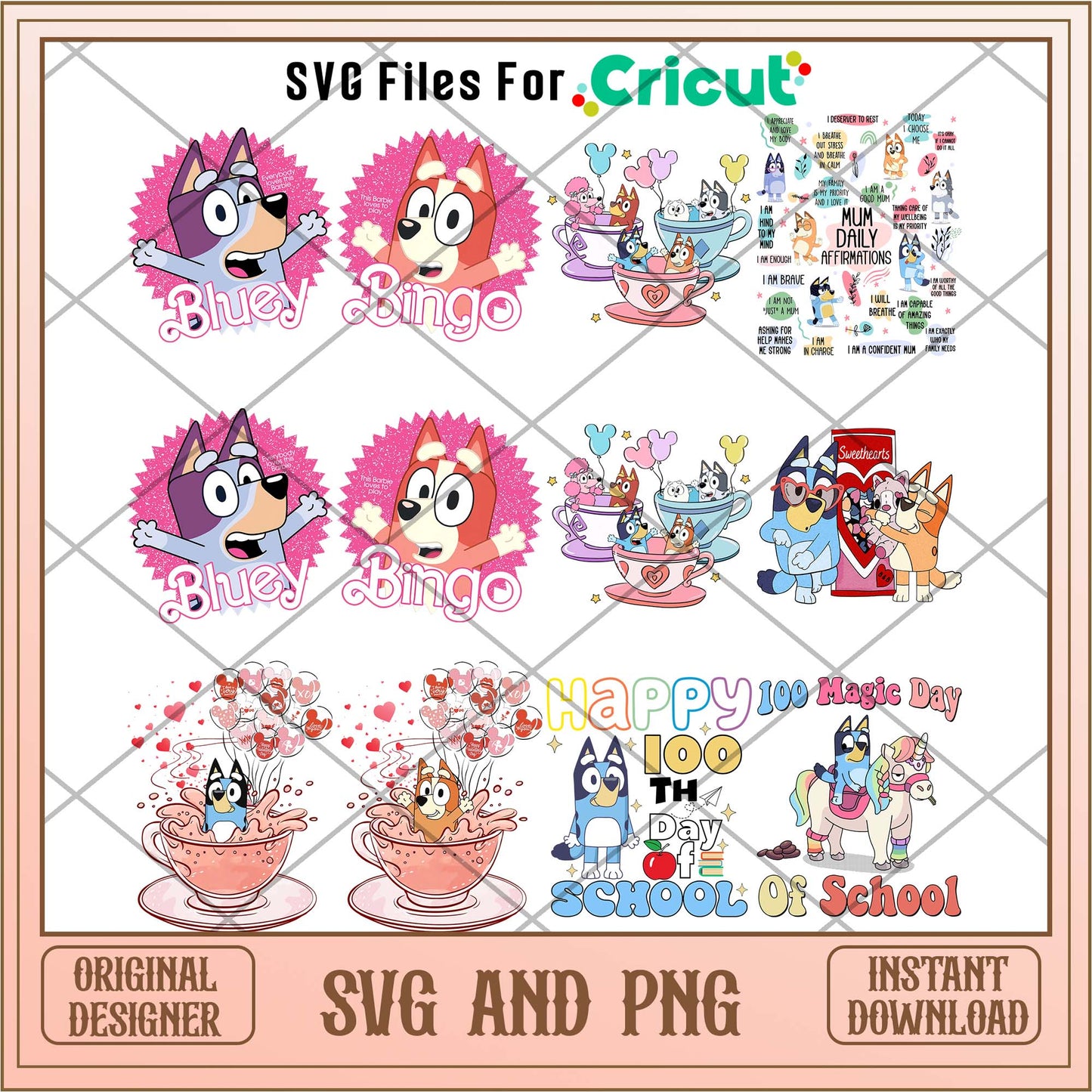 Bluey bingo cartoon love png bundle