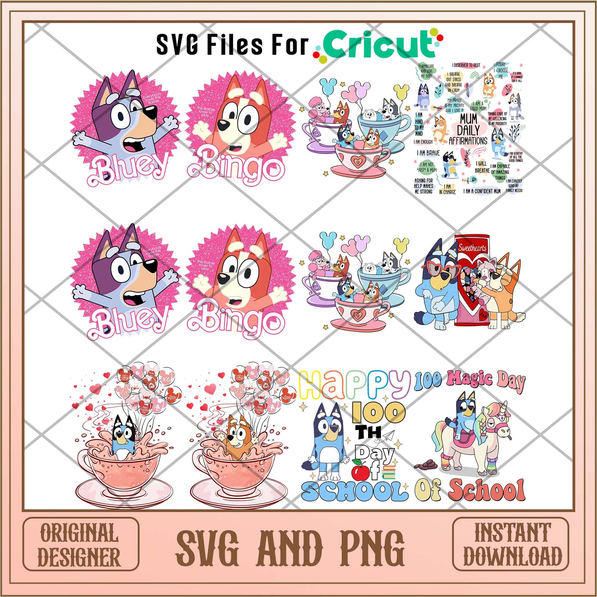 Bluey bingo cartoon love png bundle