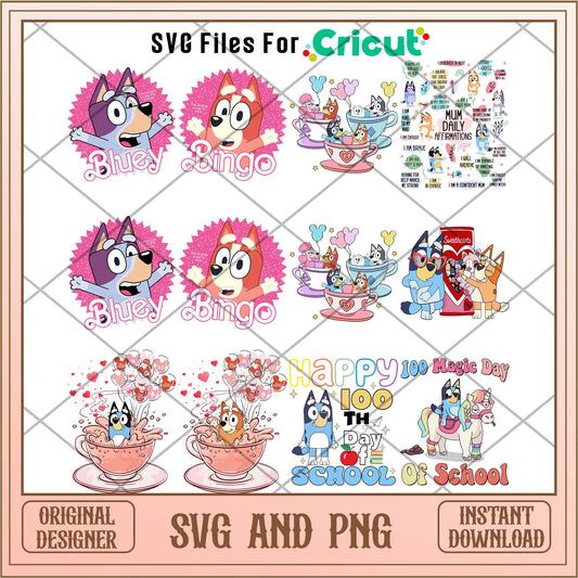 Bluey bingo cartoon love png bundle