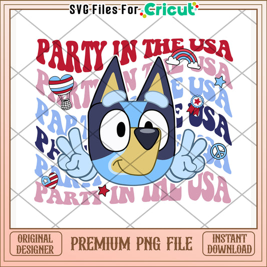 Bluey party in the usa png, cartoon character png, fun celebration png