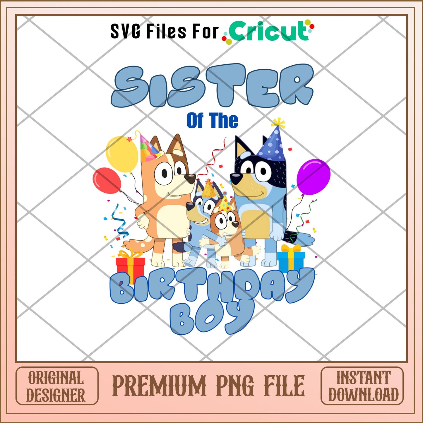 Bluey sister of the birthday boy cartoon png, Bluey characters png, Digital Download