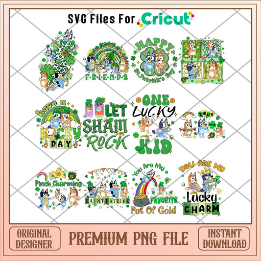 Bluey St. Patrick's day lucky art png bundle