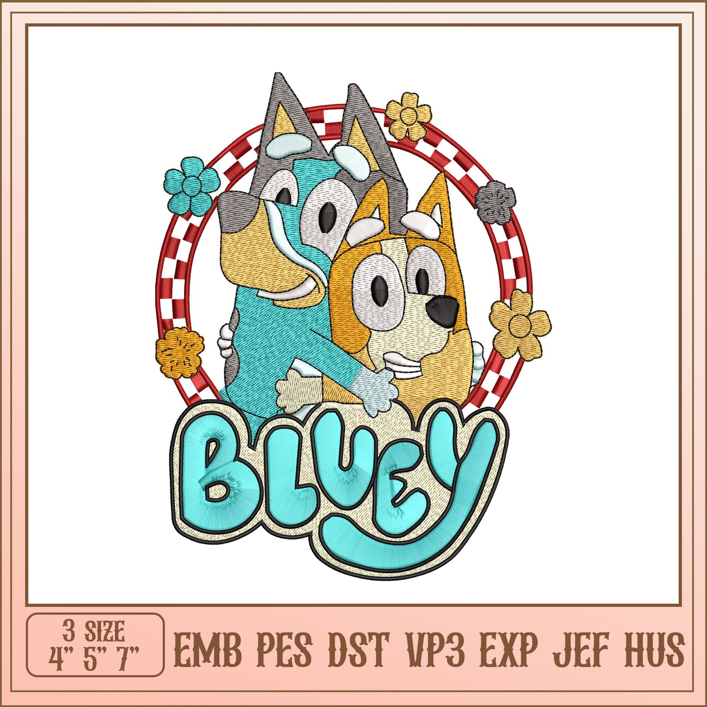 Bluy Embroidery Design 3 Sizes