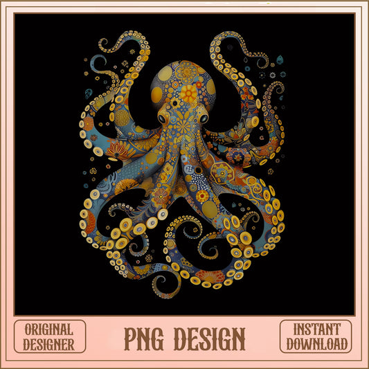 Boho Floral Octopus PNG, Mandala Sea Creature PNG, Ocean Life PNG