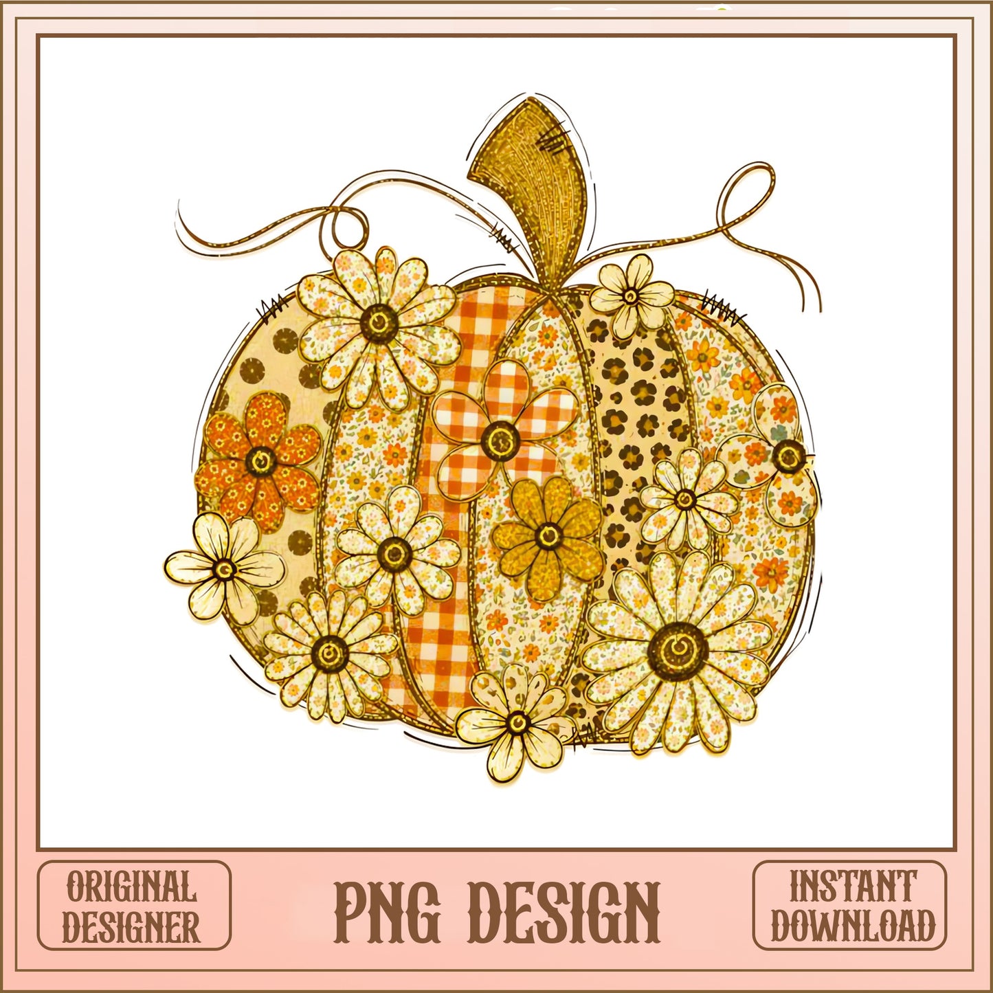 Boho Floral Pumpkin PNG, Fall Autumn Sublimation, Halloween PNG