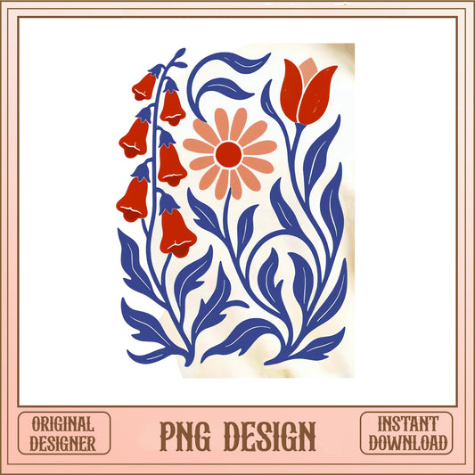 Boho Wildflower Botanical PNG, Retro Floral Design PNG, Tulip Daisy PNG
