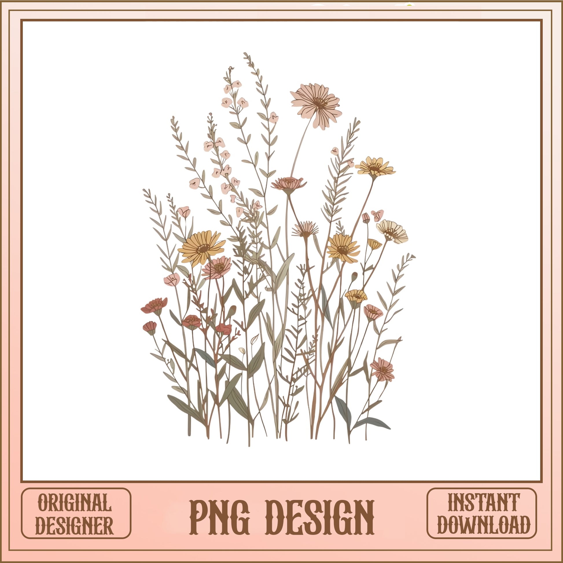 Boho Wildflower Bouquet PNG, Vintage Floral Clipart, Botanical PNG