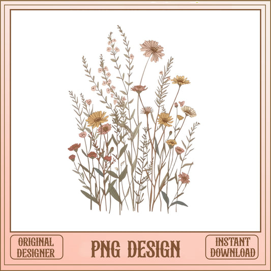 Boho Wildflower Bouquet PNG, Vintage Floral Clipart, Botanical PNG