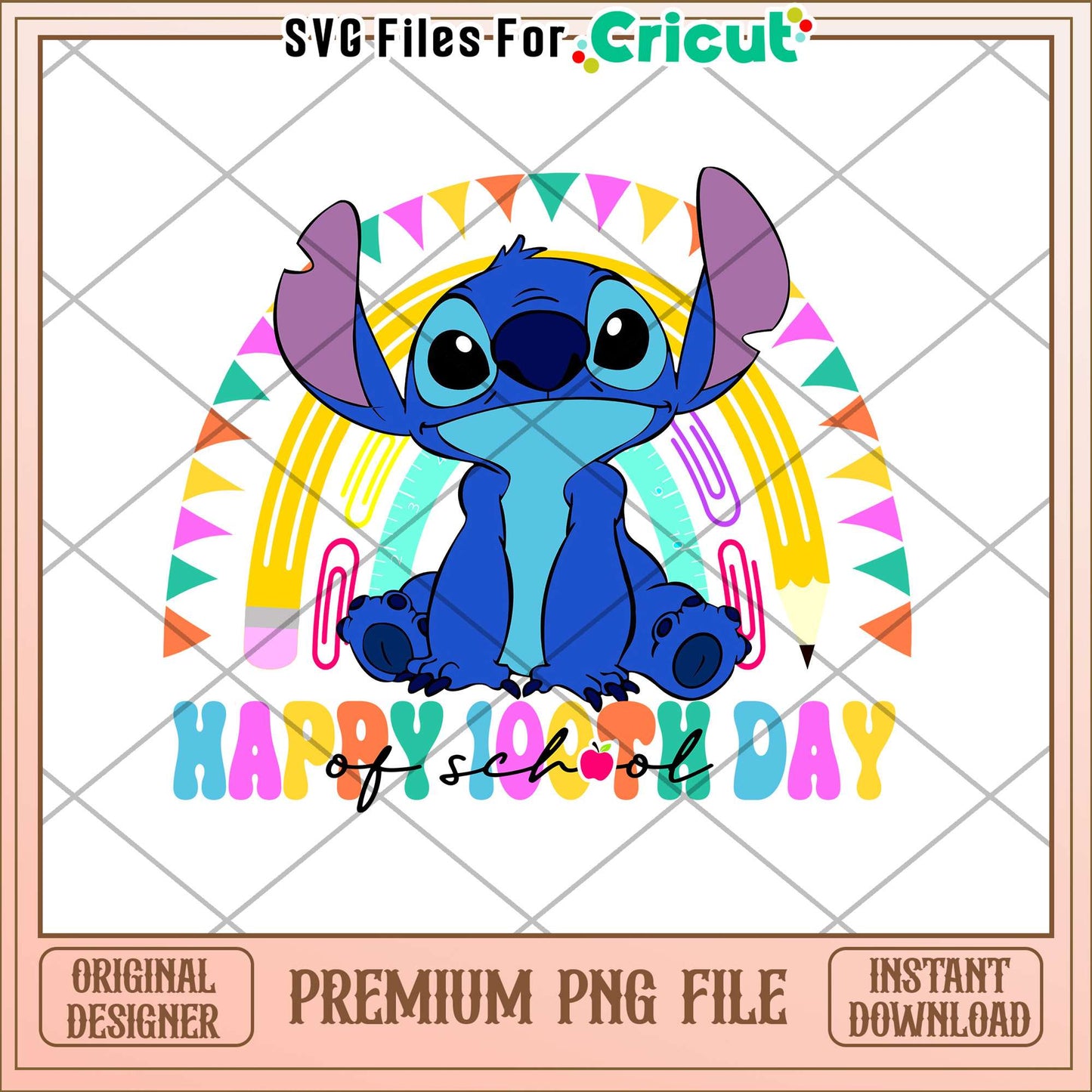 Boho rainbow 100 days of school png, stitch school png